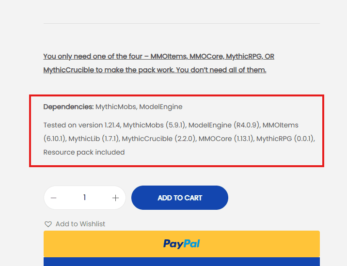 Required plugins at the bottom of product description