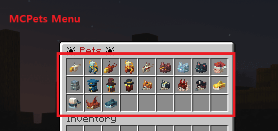/mcpets to open pet menu
